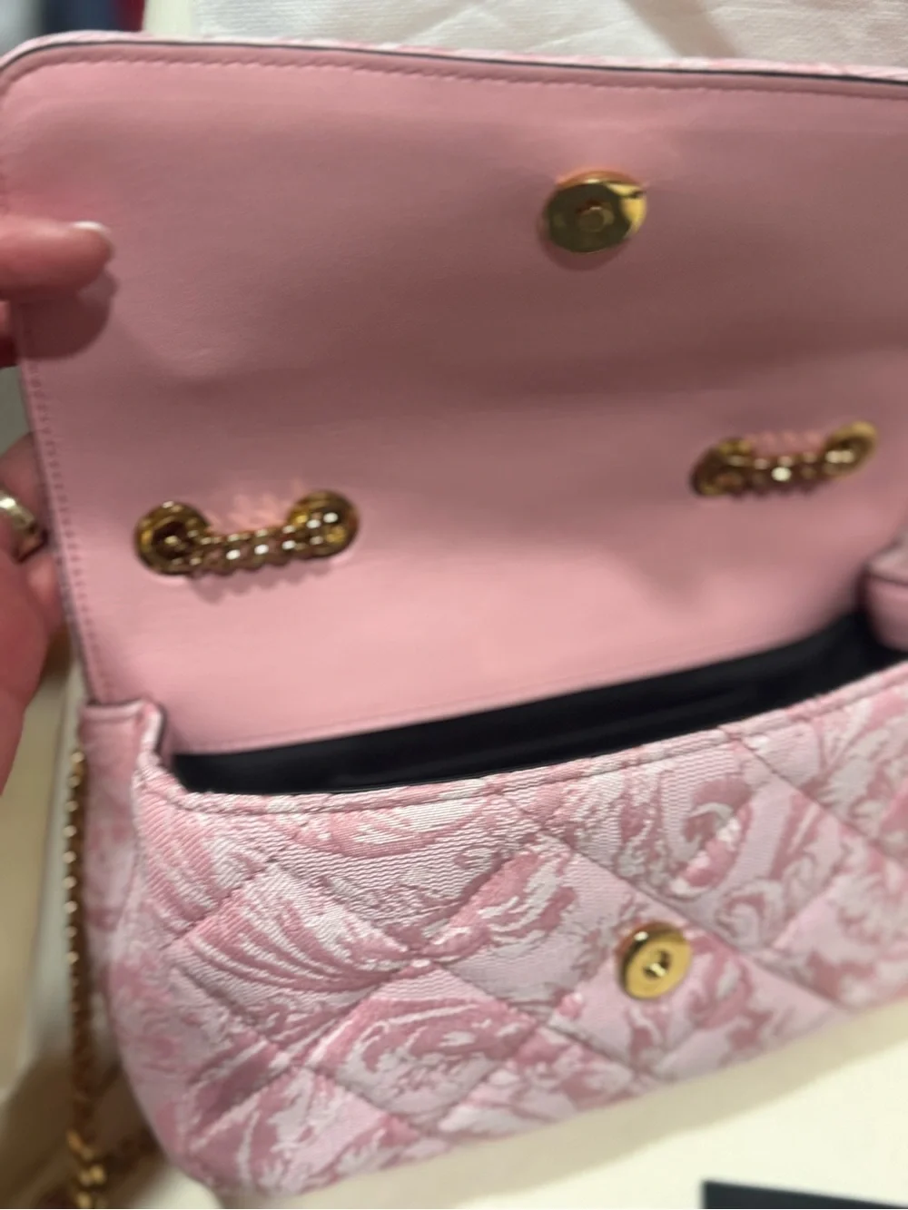 Versace Quilted Blush Pink Shoulder Bag with Gold Medusa Coin - Picture 10 of 11